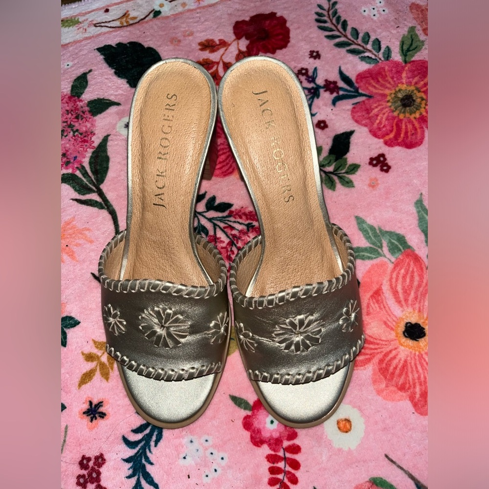 Jack Rogers Tan Mules with Decorative Stitching